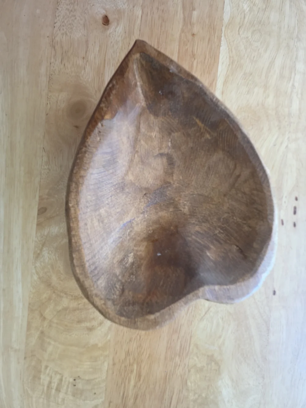 Vintage Heart-Shaped Wooden Serving Bowl - Brown
